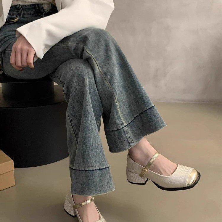 Square Head Shallow Mouth Thick Heeled Single Shoes Female Spring and Summer Temperament Fairy High Heeled Mary Jane Shoes