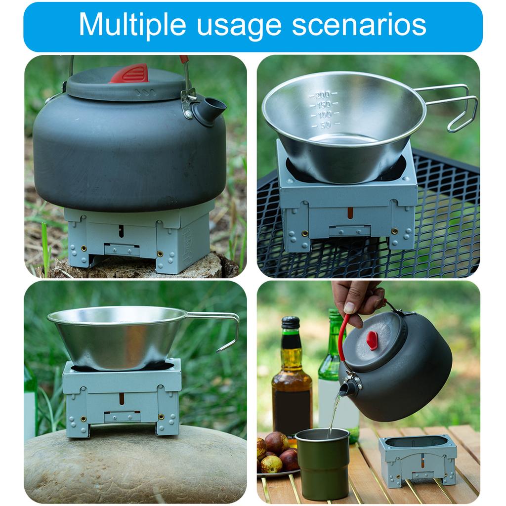 Thickened Camping Stove Solid Fuel Stove for Hiking Camping Picnics Foldable Solid Alcohol Stove with Wind Deflector