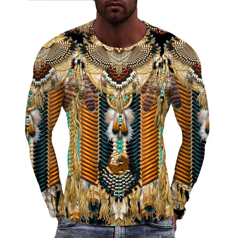 Indians Culture Men's Long Sleeve T-shirts 3D Print Fashion Harajuku Men T Shirt Top Street Loose Tee Casual Sports Men Clothing