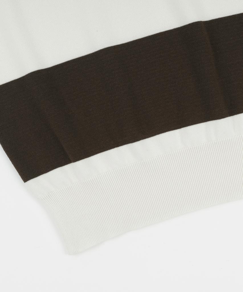 Belief Essential Hard Twist Cotton Short Sleeve Striped Knit (Ivory/Brown)