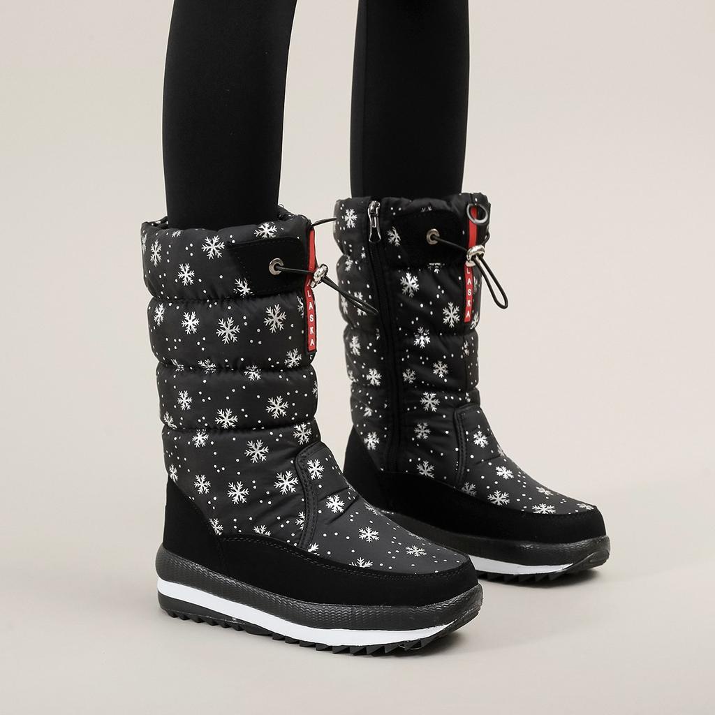 Winter Snow Boots Big Flower Women's Tall Tube Waterproof and Non-slip Outdoor Skiing Thickened Warm Cotton Shoes