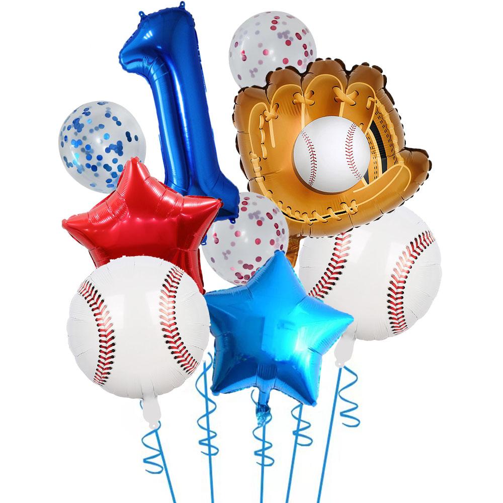 9pcs Baseball Themed Aluminum Foil Balloon Set 32inch Digital Pentagram Glitter Ball Children's Birthday Party Decoration