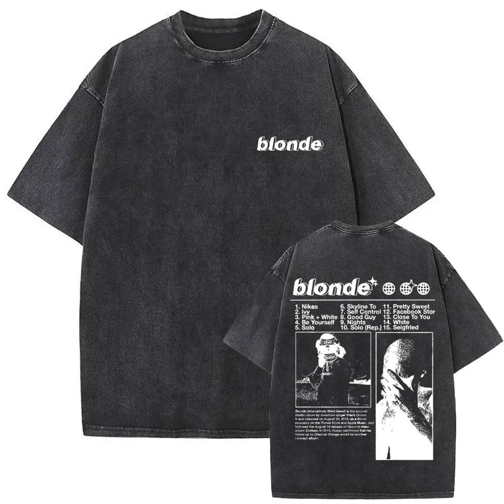 Washed Rapper Frank Vintage Oversized T Shirts Men Ocean Hip Hop Trend T Shirt Blond Pop Music Tshirts Male Fashion Streetwear
