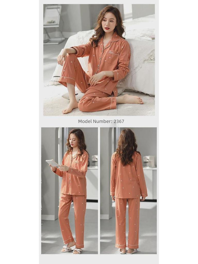 Pijamale pentru femei din bumbac 100%: Subțire, lejeră, cu mânecă lungă pentru primăvară, vară și toamnă - Purtați în interior sau afară