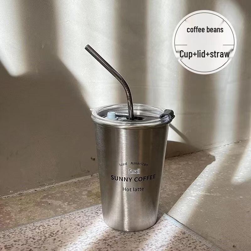 500ml Stainless Steel Coffee Travel Mug with Lid & Straw