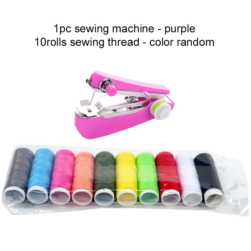 

Mini Sewing Machine with 10Roll Sewing Thread Portable Outdoor Travel Clothes Fabrics DIY Stitchin Sew Tools Household TMZ фіолетовий