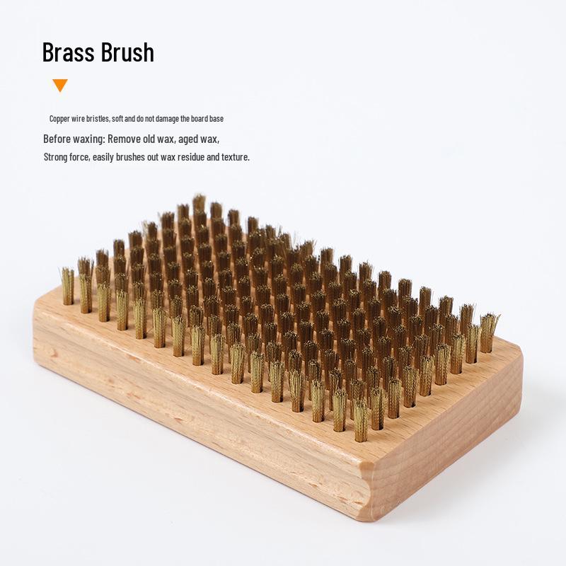 Wooden Snowboard Waxing and Polishing Brush with Nylon Bristles and Large Copper Wire for Rust Removal