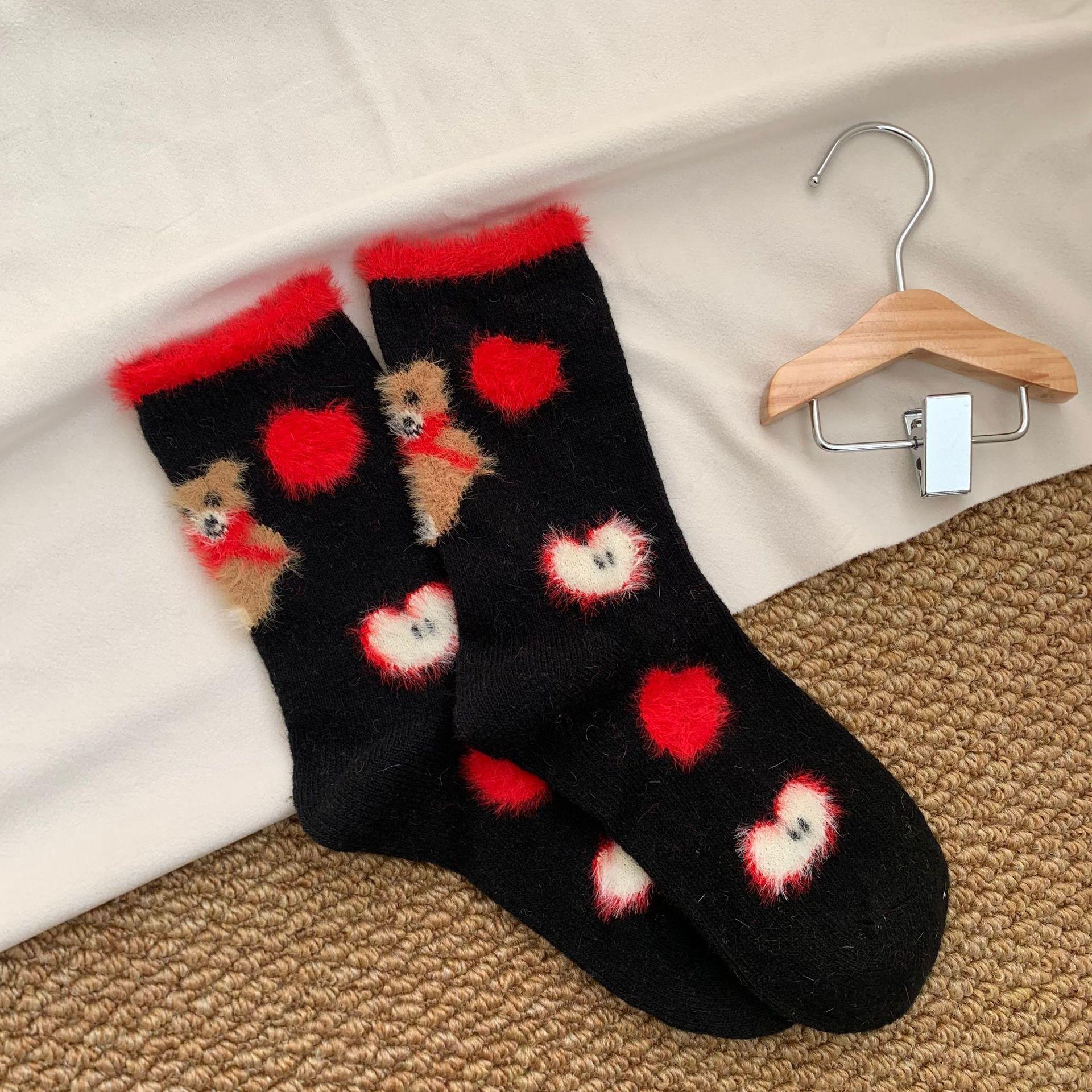

Red Socks Women S New Year Christmas Socks Flocking Apple Casual Stockings Cartoon Bear Medium Tube Socks One size fits all чорний