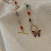 Fashion Retro Beaded Butterfly Y2K Rainbow Crystal Pendant Chain Choker Necklace For Women Bohemia Charm Jewelry Accessories
