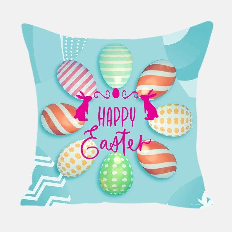Home Decoration Easter Pillowcase Rabbit Egg Print Pillowcase Living Room Sofa Cushion Cover Bedroom Bedside Pillowcase 45x45cm
