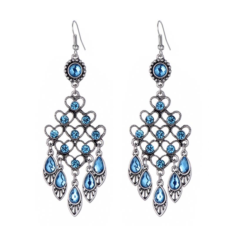 Fashion Ethnic Vintage Bohemian Drop Dangle Long Earrings For Women Geometric Crystal Rhinestone Wedding Earrings Zircon Gift