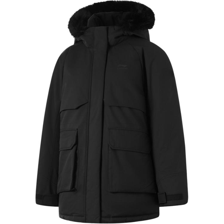 Li Ning Down Jackets Women s Black Hooded Thickened Down Jacket AYMU542-2 L