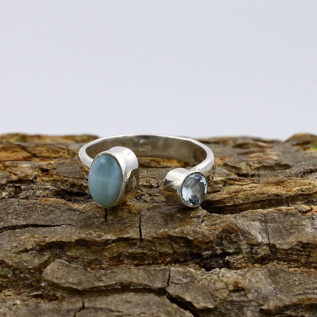 Anello in Argento Sterling 925, Anello con Topazio Blu Larimar, Anello Fatto a Mano, Anello Regolabile, Anello Statement, Anello di Design, Regalo per Lei