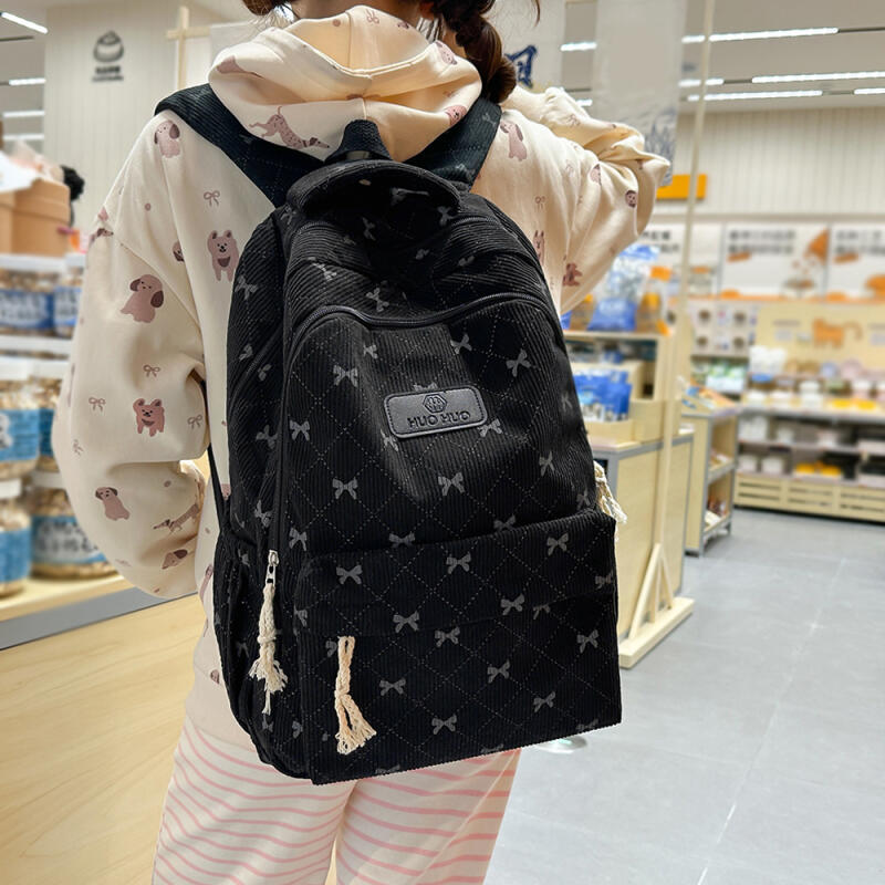 Rucksack Cord Schultasche Schleife bedruckt Leichtgewicht Großes Fassungsvermögen Reise-Rucksack