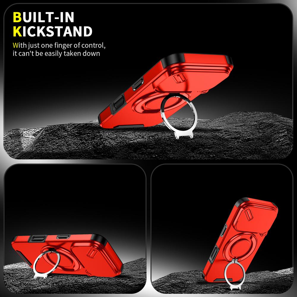 KEYSION 360° Rotating Ring Stand Phone Case for iPhone 17 Pro Max Silicone+PC Slide Camera Protection Magnetic Shockproof Cover