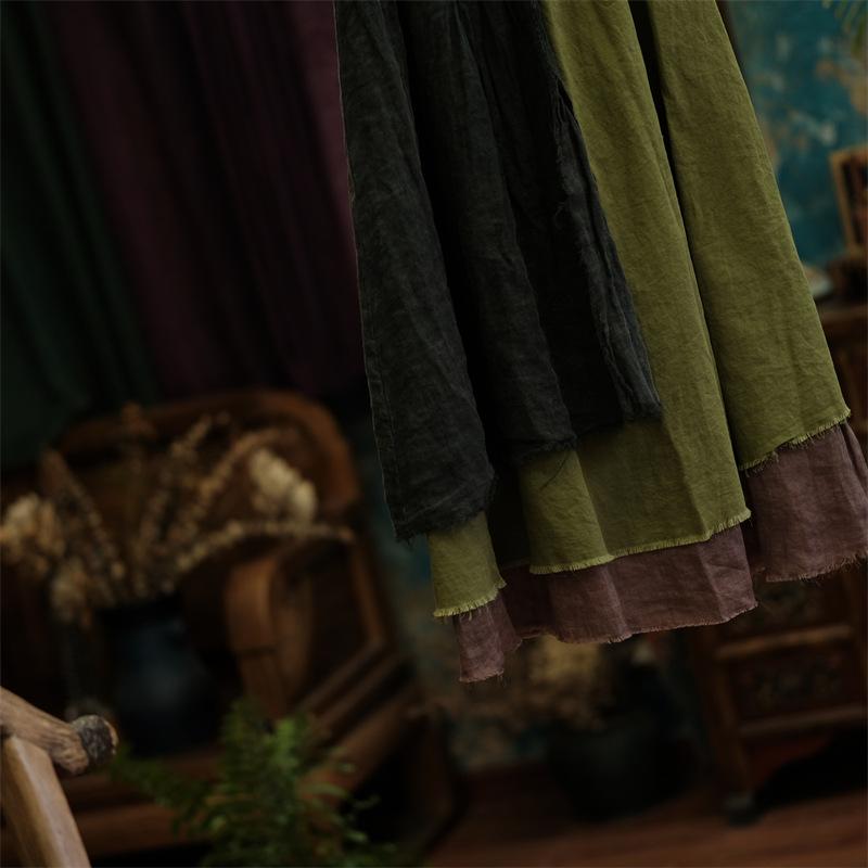 Johnature Dámské Vintage patchworkové plátěné sukně Pružný pas Oblečení Jaro Ležérní Ženy Volné A-Line sukně