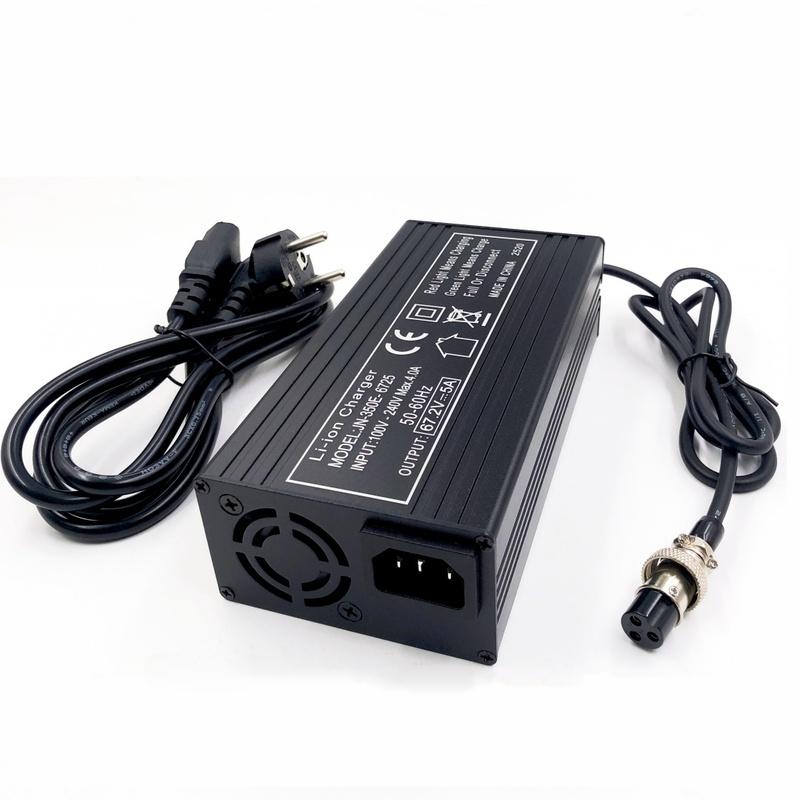 67.2V5A Fast Charge 5A Charger For 60V Wheelbarrow Harley 16S 60V Lithium Battery GX16 Connector with Fan Metal Shell