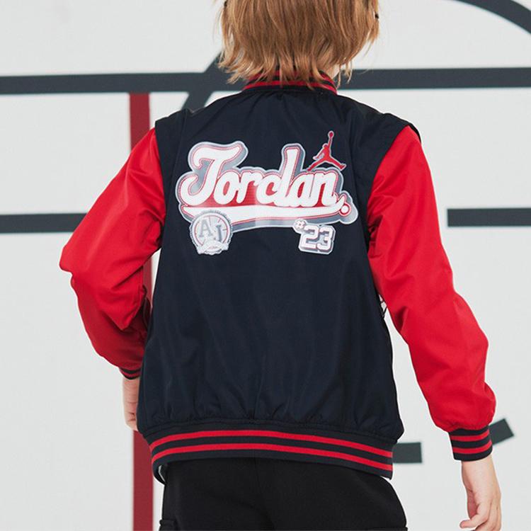 Jordan Baseball Jacket Color Block Letter Logo Casual Kids Jackets Black JD2112008GS-001
