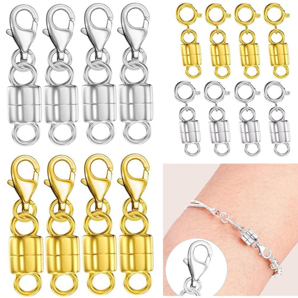 

8Pcs Adjustable Magnetic Necklace Clasps Gold/Silver Jewelry Converters Clasp Women Silver-Lobster Clasps