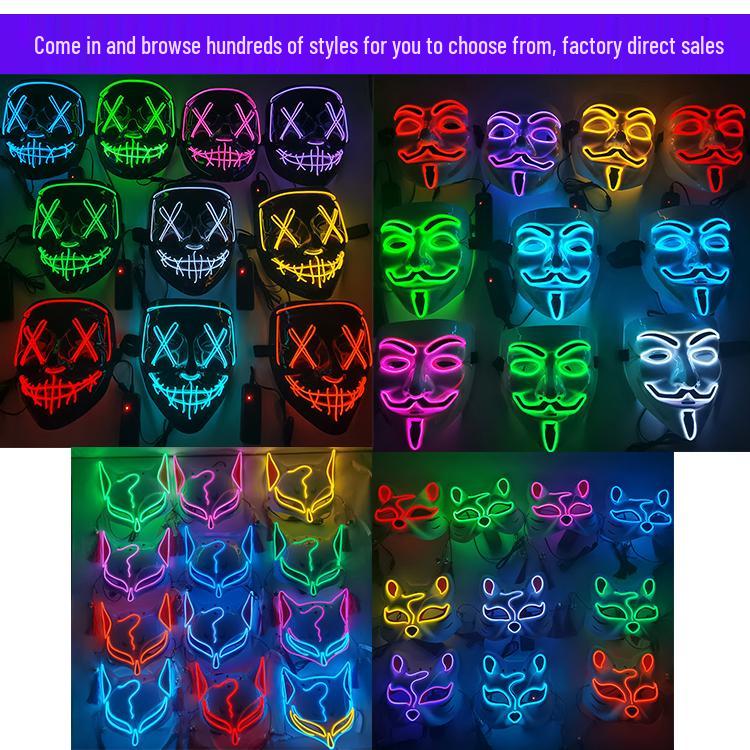 Black Ghost LED Sound-Control Mask - Luminous V Shape Halloween Prop