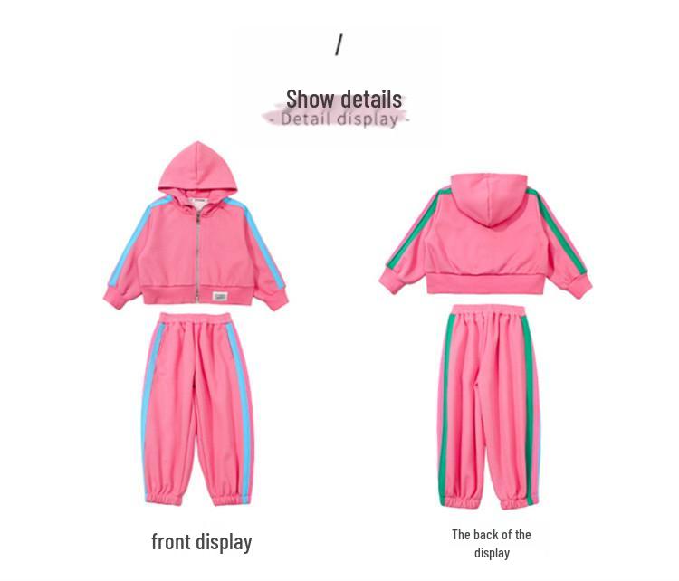 2026 Girls' Stylish Color Block Spring Hoodie Set