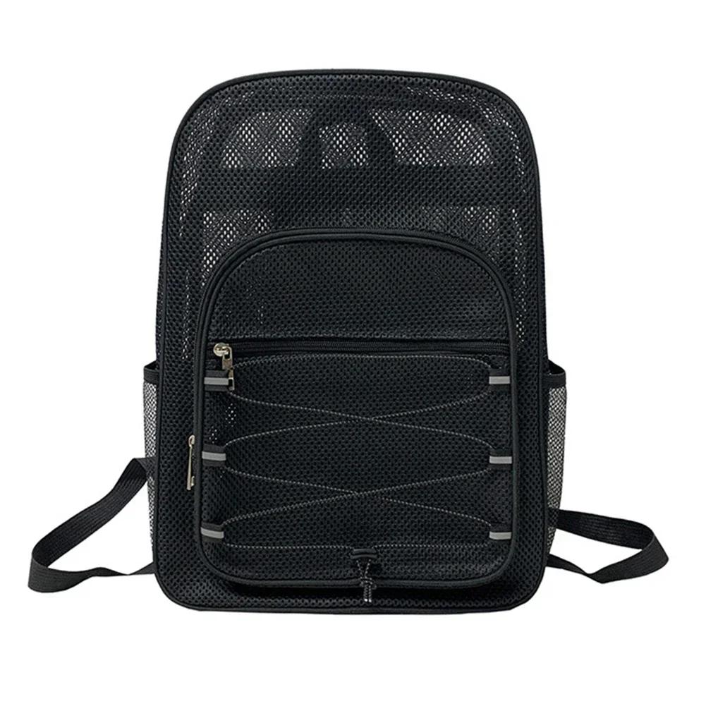 

Mesh College Student Backpack Comfortable Shoulder Strap Fitness Bag High-Capacity See Through Wear-resistant for Outdoor Sports