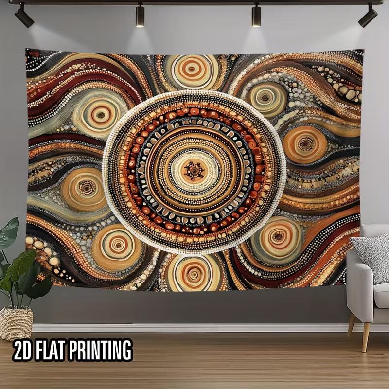 

2D Flat Print Aboriginal Dot Art Tapestry with Central Mandala and Earthy Tone Waves 47.2x31.5inch/120*80cm