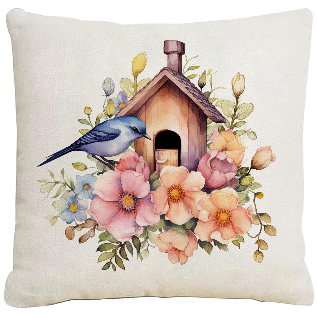 New Spring and Summer Flower and Bird Print Pillowcase Home Sofa Cushion Pillowcase