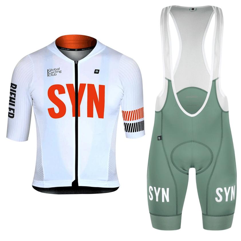 2025 White Summer Breathable and Comfortable Men's Cycling Set Short Sleeve Jersey and Bib Shorts Red Logo MTB Clothing