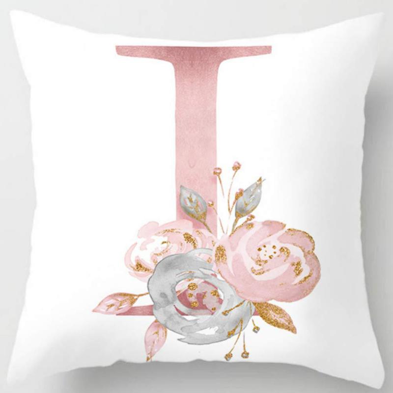 White Pink Alphabet Pillowcase Letter A-Z Flower Pillow Cover Sofa Cushion Cover Home Decor Pillow Cover