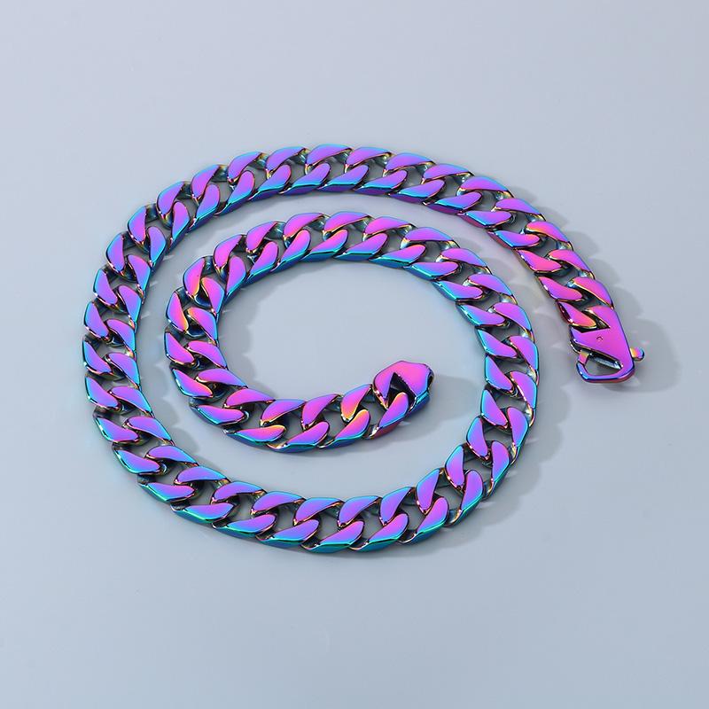Kalen 15mm Shiny Stainless Steel Necklace For Men Women Hip Hop Colorful Charm Cuban Chain Jewelry Minimalist Golden Bracelet