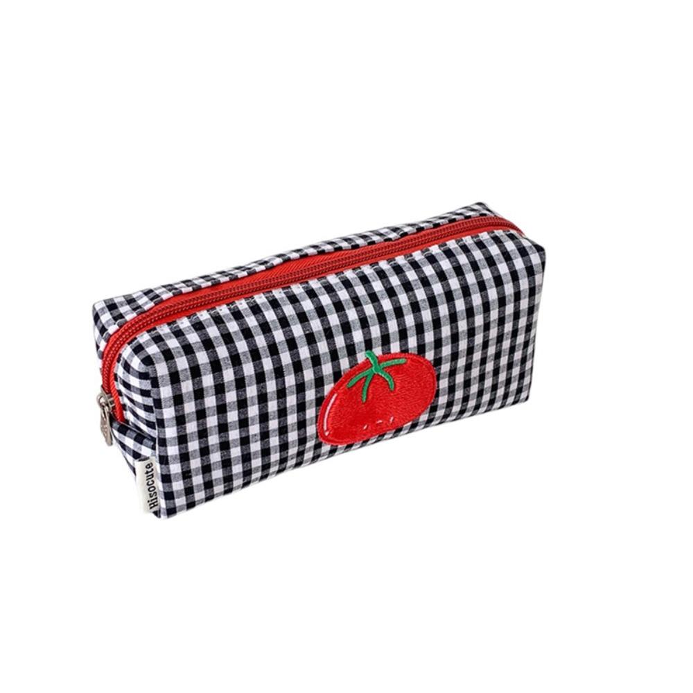 Tomato Gingham Makeup Bag Canvas Cosmetic Bag Cartoon Pencil Case  Students