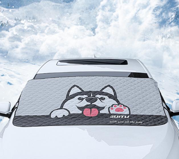 Car Snow Shield Insulation Half Cover Snow and Frost Shield Snow Shield with Magnet Coated Silver Cloth Shade for All Seasons