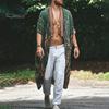 Men Beach Coat Retro Style Mid-Length Loose Fit Printing Sun Protection Jacket Open Front Long Outwear