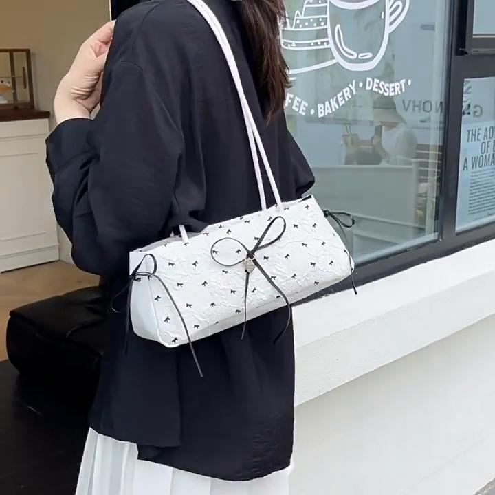 Fashion Bow Ribbon Shoulder Bag Daily Casual Commuting Bowknot Print Underarm Bag Sweet Women's Small Handbag