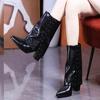 Botas de Salto Alto Sexy Femininas Sapatos Elegantes de Bico Fino Meio da Panturrilha Botas de Moda em Couro Scarpins Nova Tendência de Vestido Mujer Botas