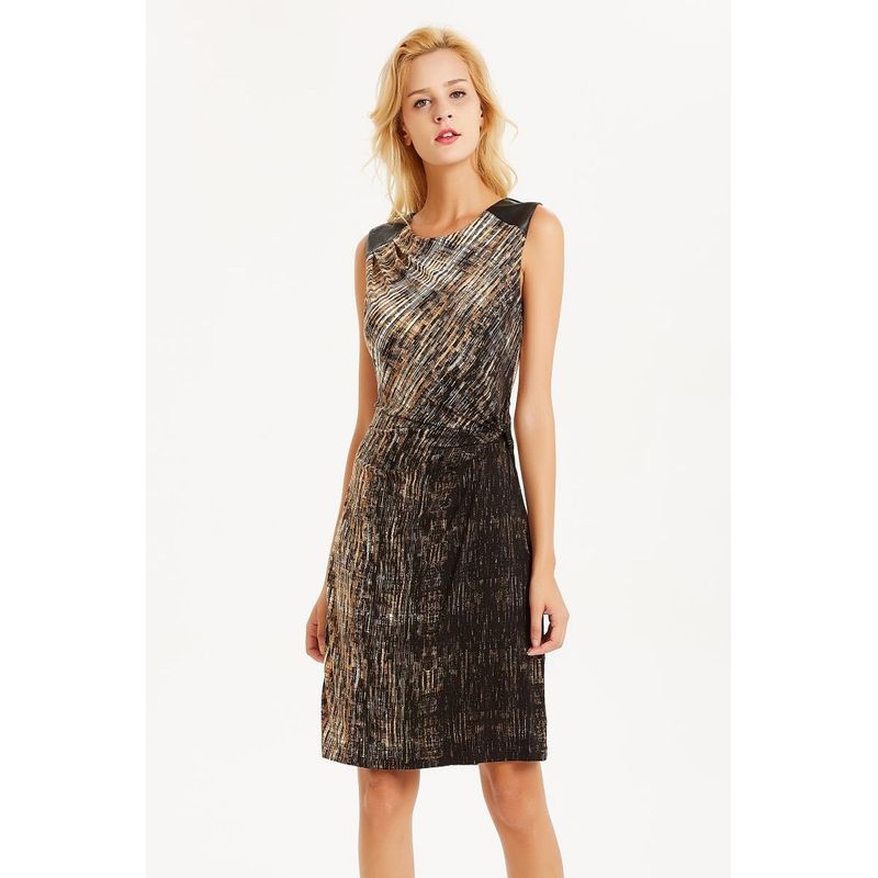 

Women s Clothing Fashion Leather Patchwork Dress Chubby Girl Slim Looking Wrapped Chest Abstract flower color S