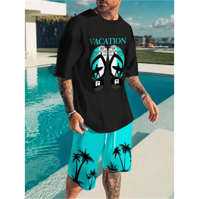 3D Coconut Print Classic Hawaiian Suit 2024 Summer Men's and Women's Gradient T-Shirt Shorts 2-Piece Beach Vacation Tracksuit