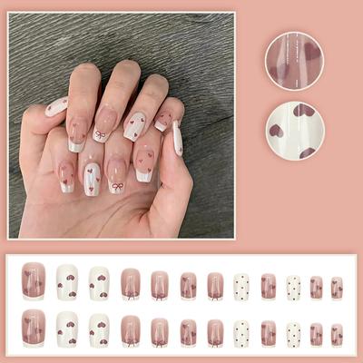 Künstliche Valentinstagsnägel, kurz, zum Aufdrücken, quadratisch, rot, vollständige Abdeckung, zum Aufkleben der Nägel, herzförmige Valentinstagsnägel mit süßen Designs, extra kurz, mit 2 ml Kleber
