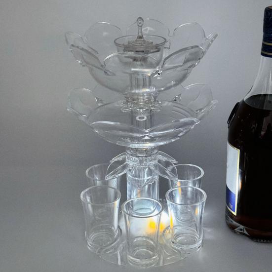 Double Layer Drink Dispenser with 6 Shot Glasses Acrylic Liquor Dispenser Wine Divider Quick Pour Bar Accessories