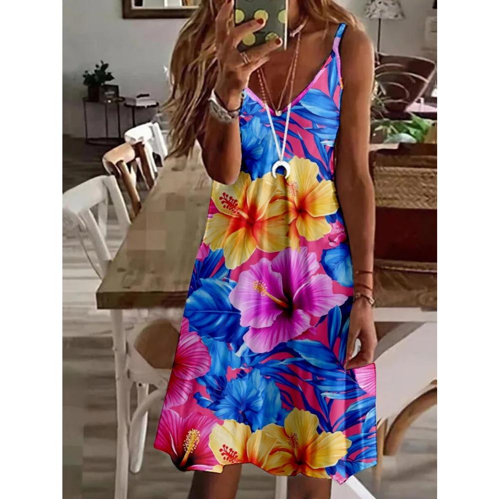 Elegant Spring and Summer New Printed Women's Camisole Dress