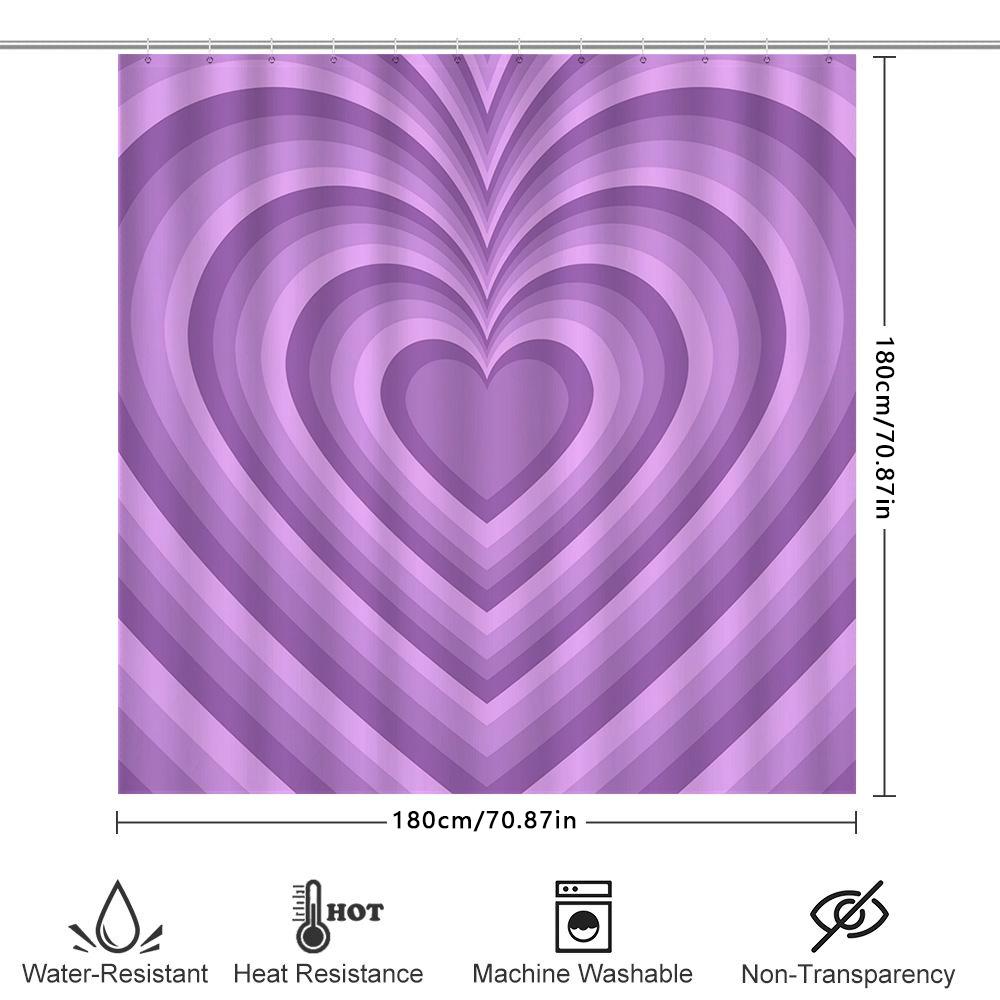 Purple Heart Shower Curtain Modern Bathroom Decor With Swirls Stripes Pattern In Lavender Pink Shades For Bathtub Or Standup Sho