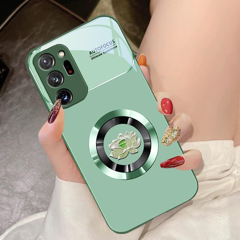 Circular Lotus Flower For Samsung Galaxy Note 8 9 10 PRO 20 Ultra A01 02 03 Core 04E 4G A10 12 13 5G Tempering Glass Phone Case