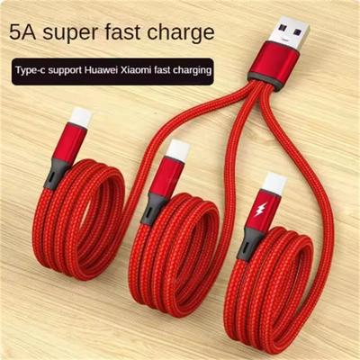3 viename USB įkrovimo laidas 3 tipo C 3 mikro USB skirstytuvo laidas Greitas įkrovimas 5A, skirtas mobiliajam telefonui Power Bank Įkrovimas kartu 1,2 m