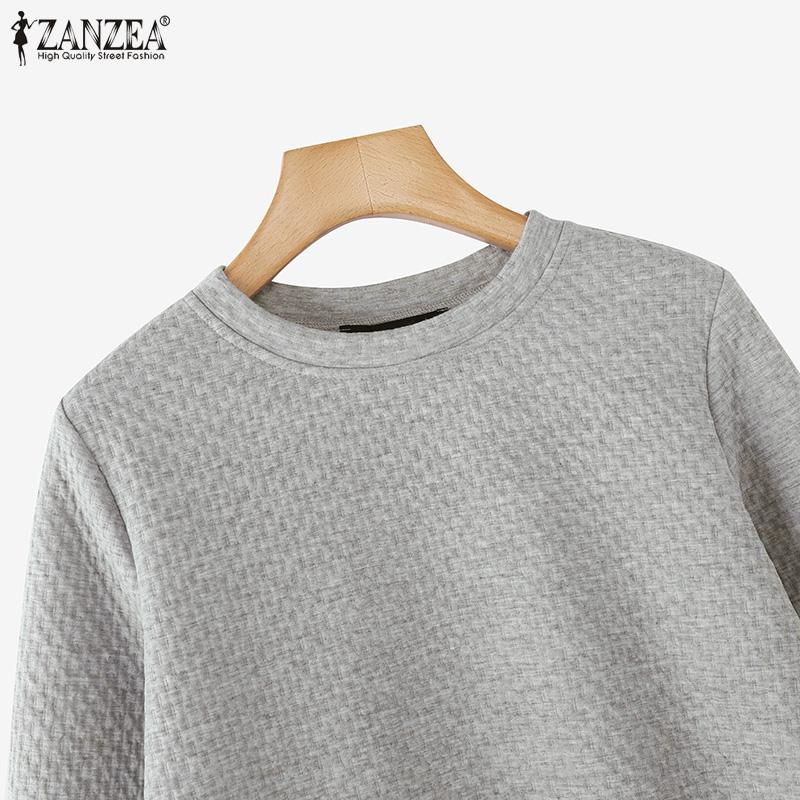 ZANZEA Lässiges Sweatshirt mit Rundhalsausschnitt und langen Ärmeln und Patchwork-Spitze für Damen