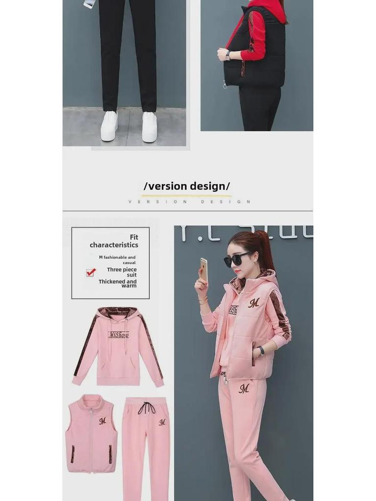 Women's Plus Size Velvet Sportswear: Thickened Three-Piece Suit for Autumn/Winter 2023 Casual Fashion
