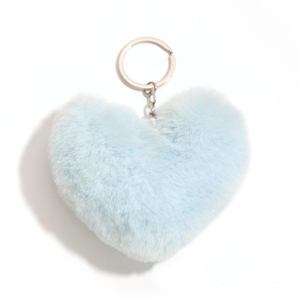Duolingo Faux Rex Rabbit Fur Heart Keychain: Cute Pendant for Bags & Cars