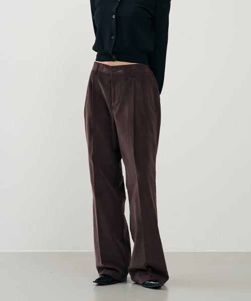 ARRAYED Straight Wide Two-Pleat Elastic Corduroy Pants [Brown]