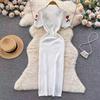 Summer Women Vintage Puff Sleeve Embroidery Rose Flower Office Party Knitted Sweater Slim Bodycon Sheath Pullover Dresses