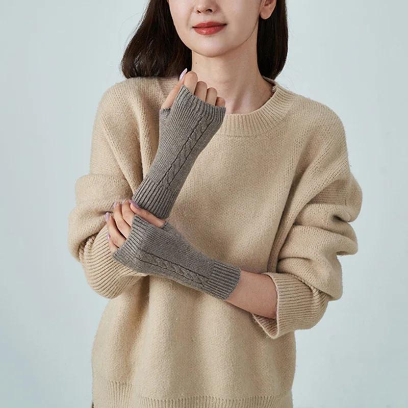 Women's Winter Knitted Fingerless Gloves Cashmere Short Half Finger Wrist Twist Hand Warmer Stretch Mitten for Girls